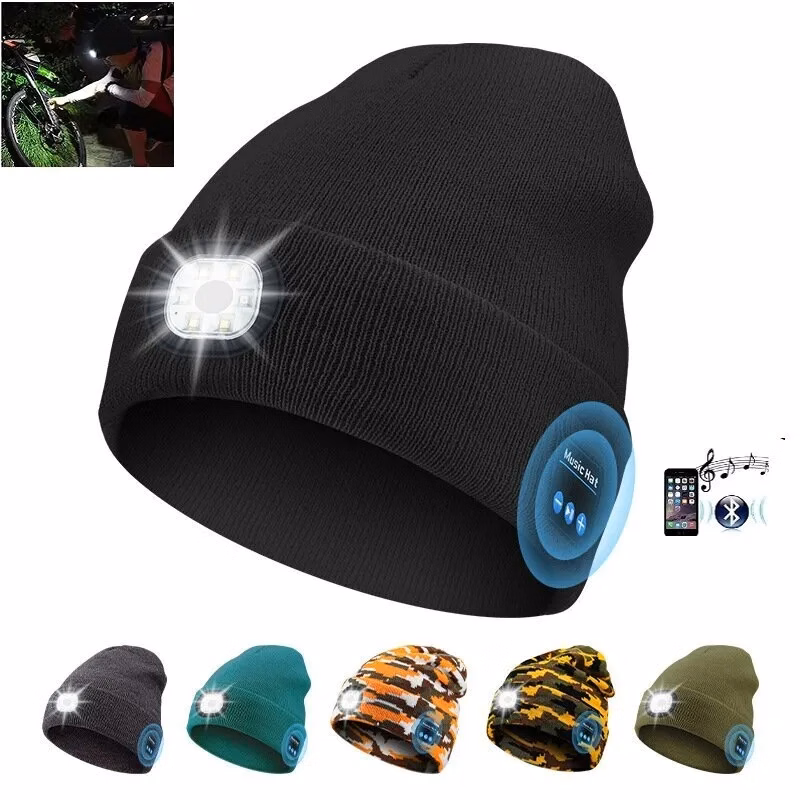 Wireless Musical Knitted Cap With Headlight