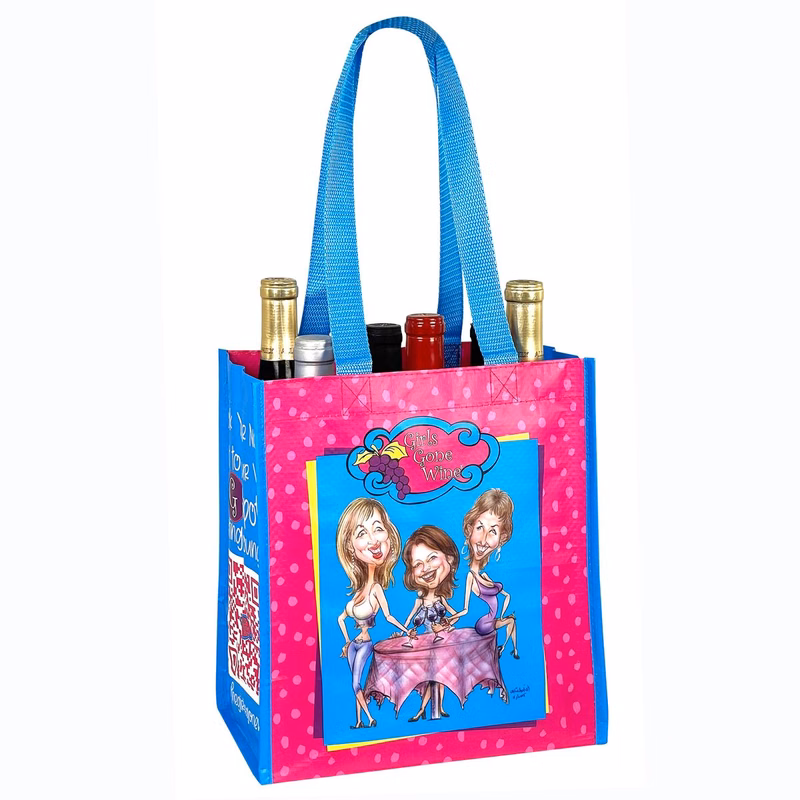 Custom 145g Laminated Woven 6-Bottle Wine Tote Bag 10"x11"x7"
