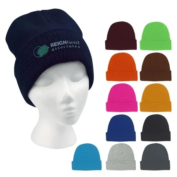 Knit Beanie with cuff caps Embroidered 1
