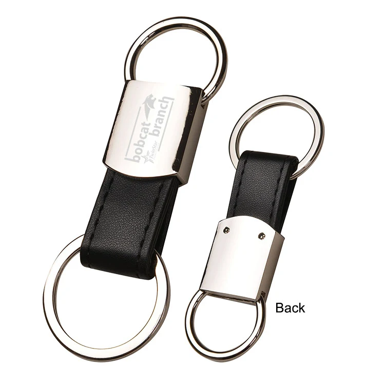 Black Leatherette Metal Round Clip-On Key Chain 1