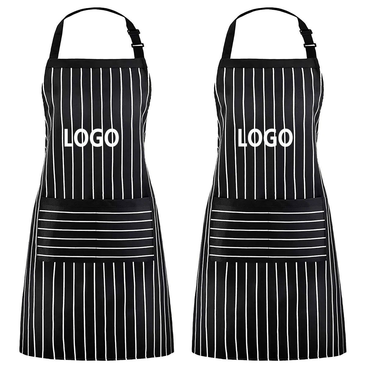 Adjustable Bib Pinstripe Apron with 2 Pockets 1