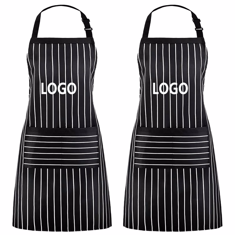 Adjustable Bib Pinstripe Apron with 2 Pockets