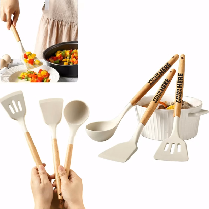 Silicone Wooden Handle Kitchen Utensil Set (Non-Stick Safe