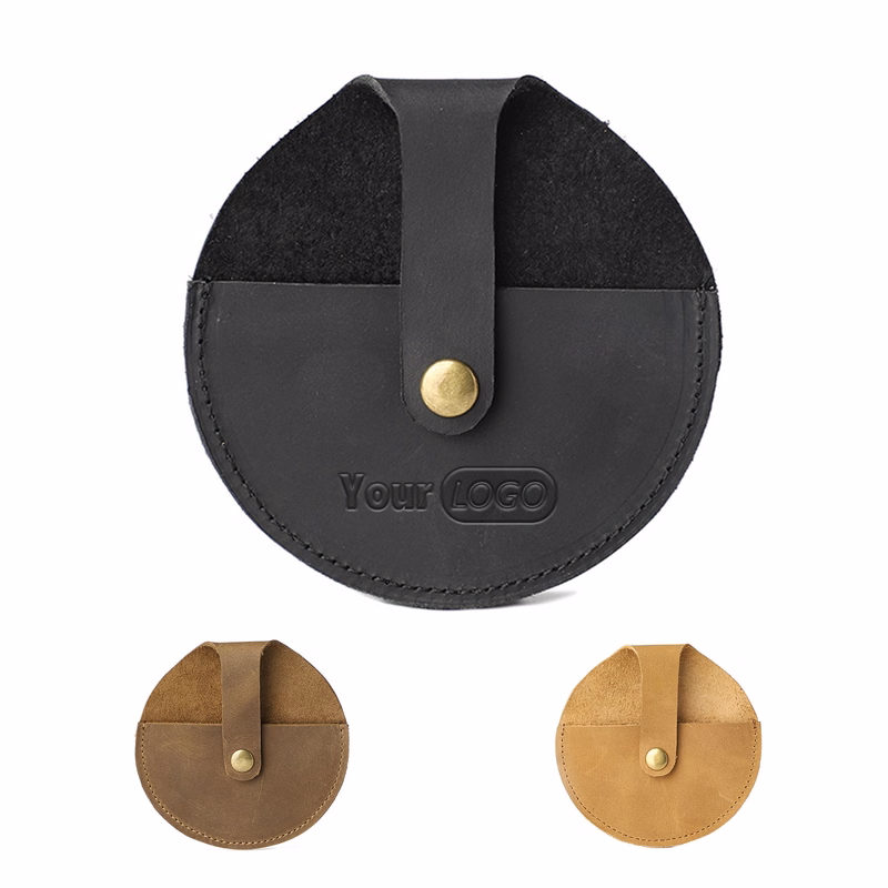 Genuine Leather Round vintage coin storage bag