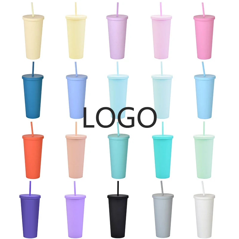 24 OZ Portable Double Plastic Skinny Tumbler / Straw 1