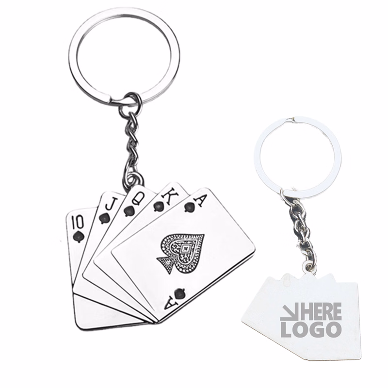 Metal Key Chain With Playing Poker Cards