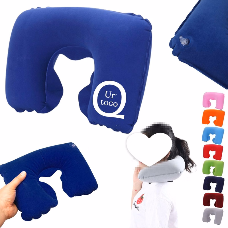 U-Shaped PVC Flocked Inflatable Travel Neck Pillow