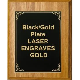 9" x 12" Oak Finish Plaque with a Black/Gold High Relief Plate 1