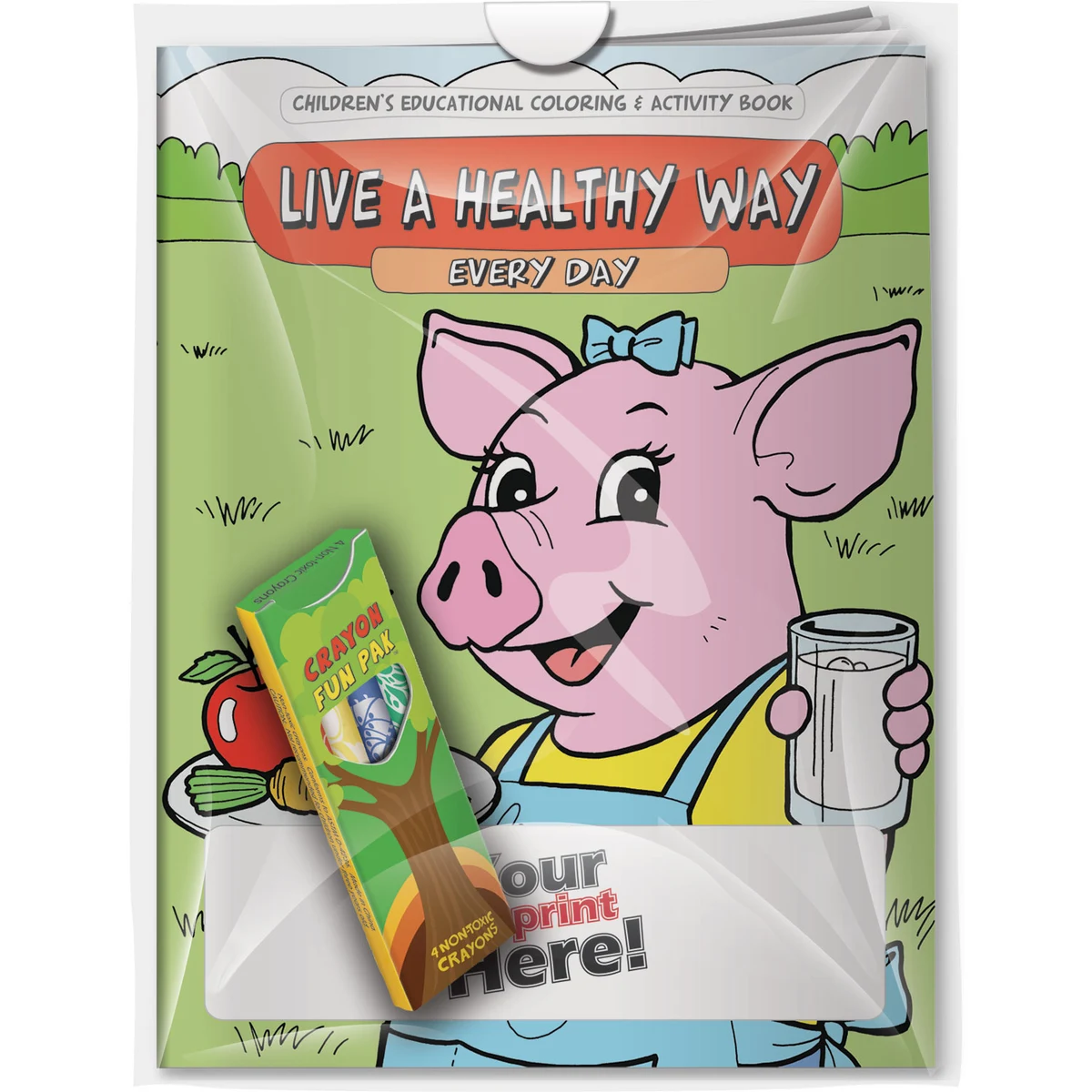 Combo Pack - CB1055 Coloring Book & 4-Pack of Crayons (Imprinted) in a Poly Bag 1