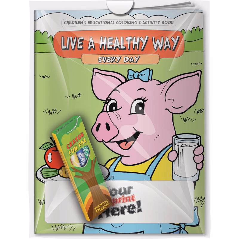 Combo Pack - CB1055 Coloring Book & 4-Pack of Crayons (Imprinted) in a Poly Bag