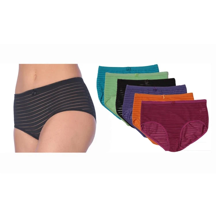 Women's Mid-Rise Panties - Striped Nylon/Spandex Sizes 5-7 1