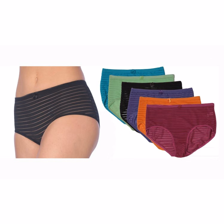 Women's Mid-Rise Panties - Striped Nylon/Spandex Sizes 5-7