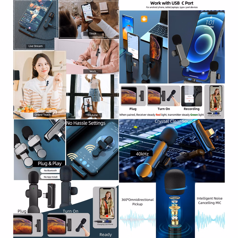 Microphone USB C Wireless Lav Mic for Android Phone