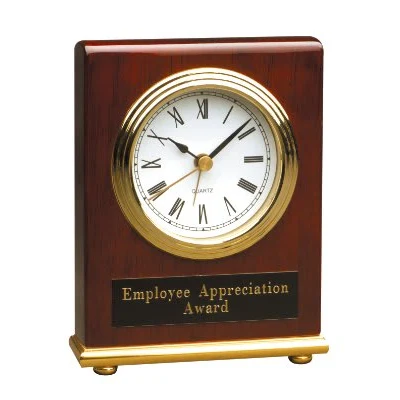 4" x 5" Rosewood/Gold Piano Finish Rectangle Desk Clock 1