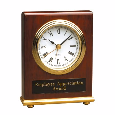 4" x 5" Rosewood/Gold Piano Finish Rectangle Desk Clock