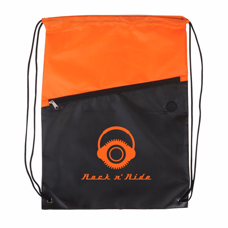 Two-Tone Poly Drawstring Backpack with Zipper