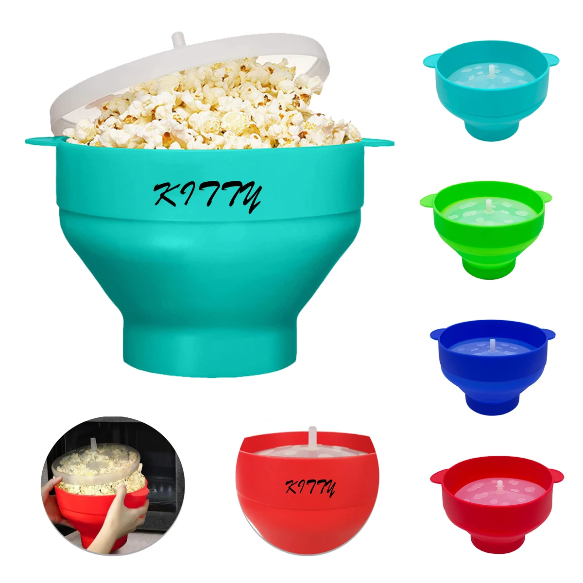 Collapsible microwave-safe silicone popcorn bucket 1