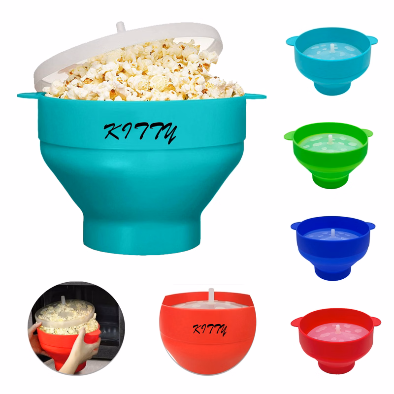 Collapsible microwave-safe silicone popcorn bucket