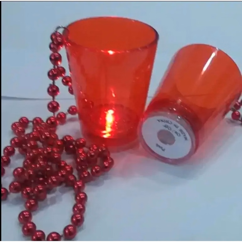 2 Oz. Light Up Green Shot Glass W/ Bead Necklace