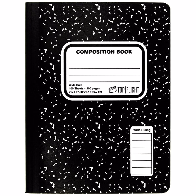 Marbled Composition Book - Wide Ruled 100 Sheets Black
