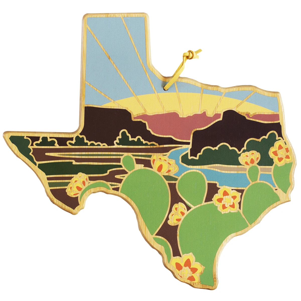 Texas State Shaped Cutting and Serving Board with Artwork by Summer Stokes 1
