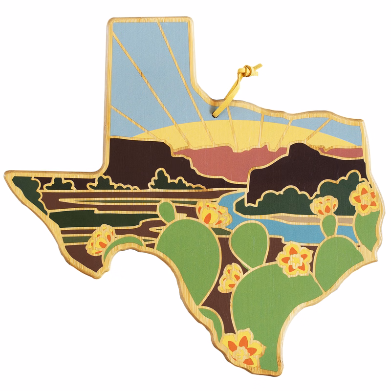 Texas State Shaped Cutting and Serving Board with Artwork by Summer Stokes