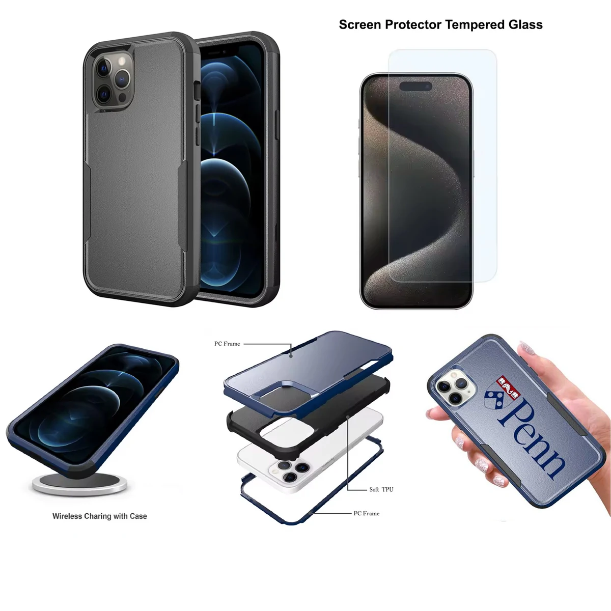 iBank ® iPhone15 Shockproof Case +Screen Protector Tempered Glass 1