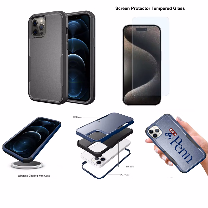 iBank ® iPhone15 Shockproof Case +Screen Protector Tempered Glass