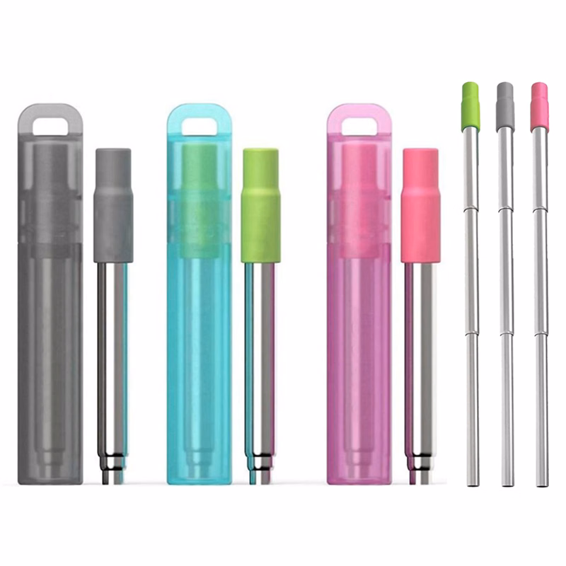Reuseable Telescopic Stainless Steel Straw w/Silicone Tip