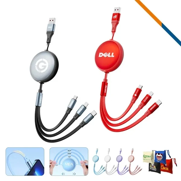 Custom Aluminum 3in1 100W Fast Charging Cable, Retractable 43-Inch — Professional 1