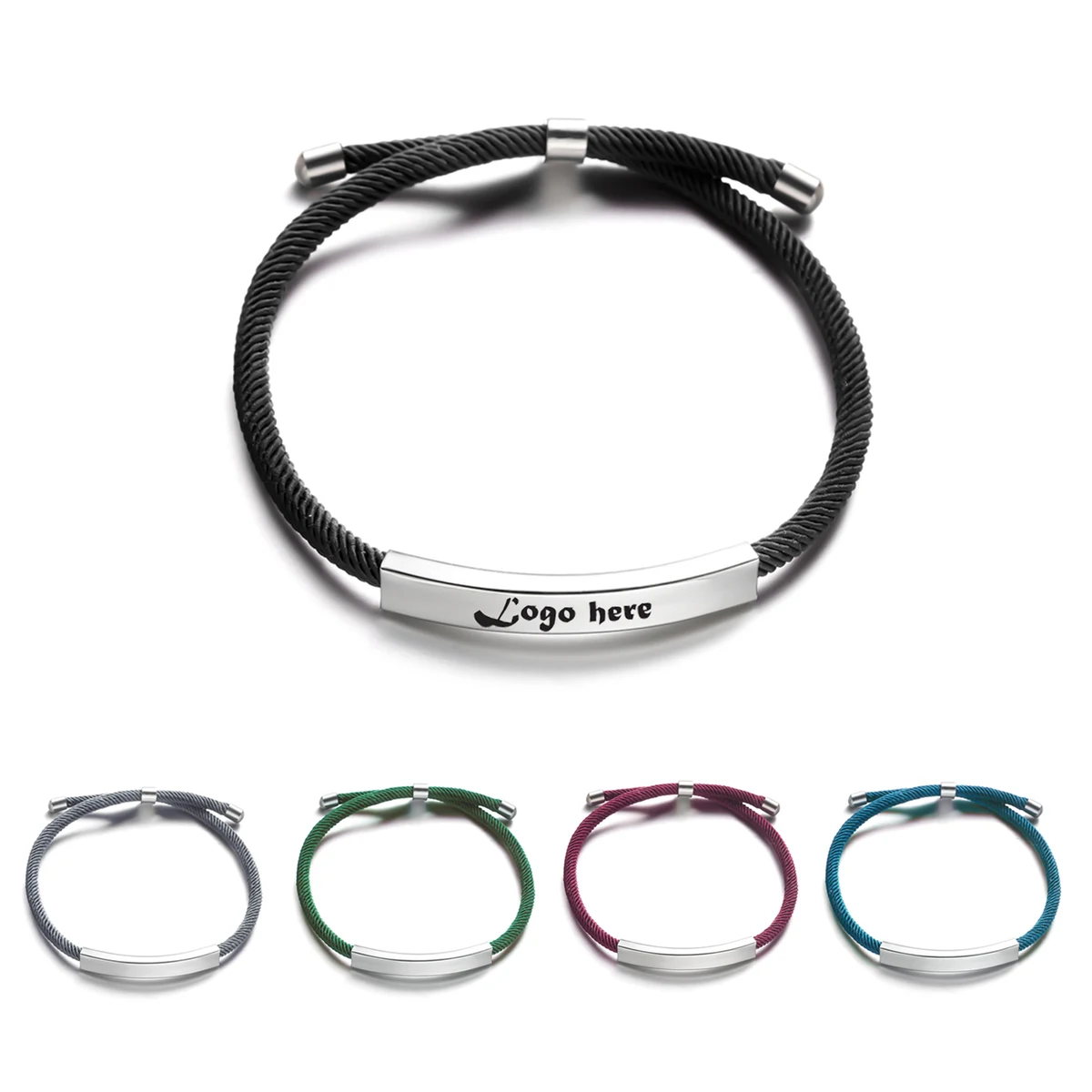 Adjustable Woven Cord Stainless Steel Bracelet 1