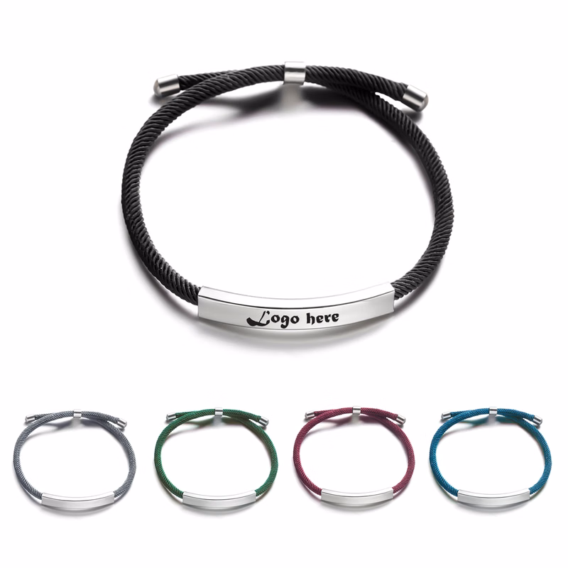 Adjustable Woven Cord Stainless Steel Bracelet