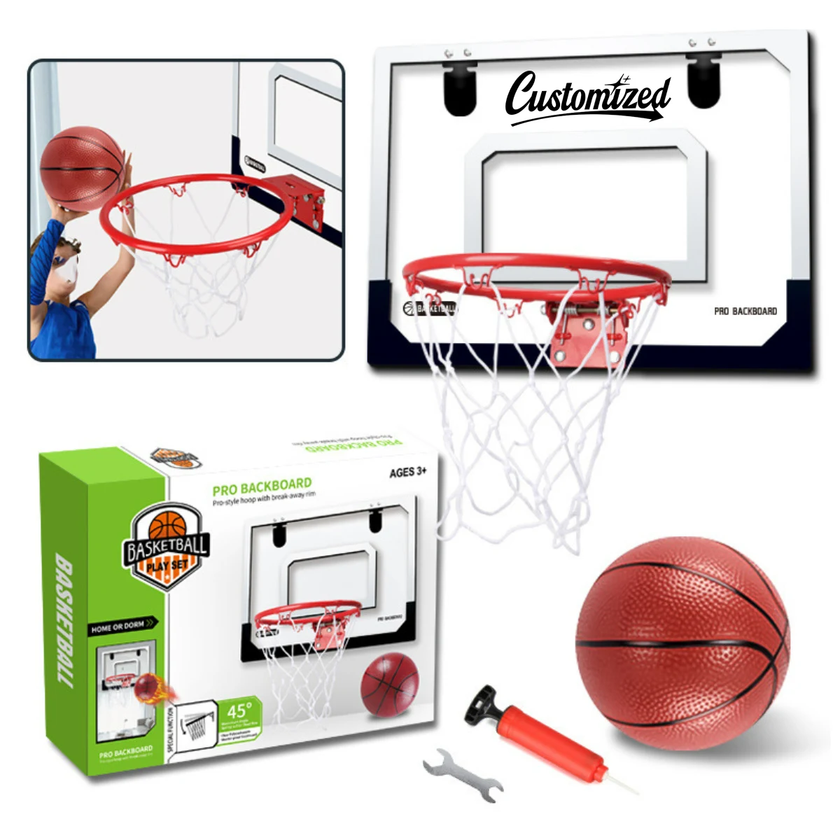Mini Indoor Basketball Hoop Set with Ball and Pump 1