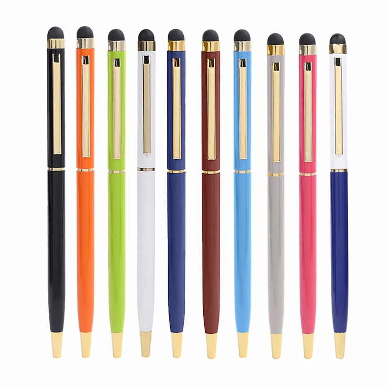 Metal Stylus Ballpoint Pen with Gold Trim