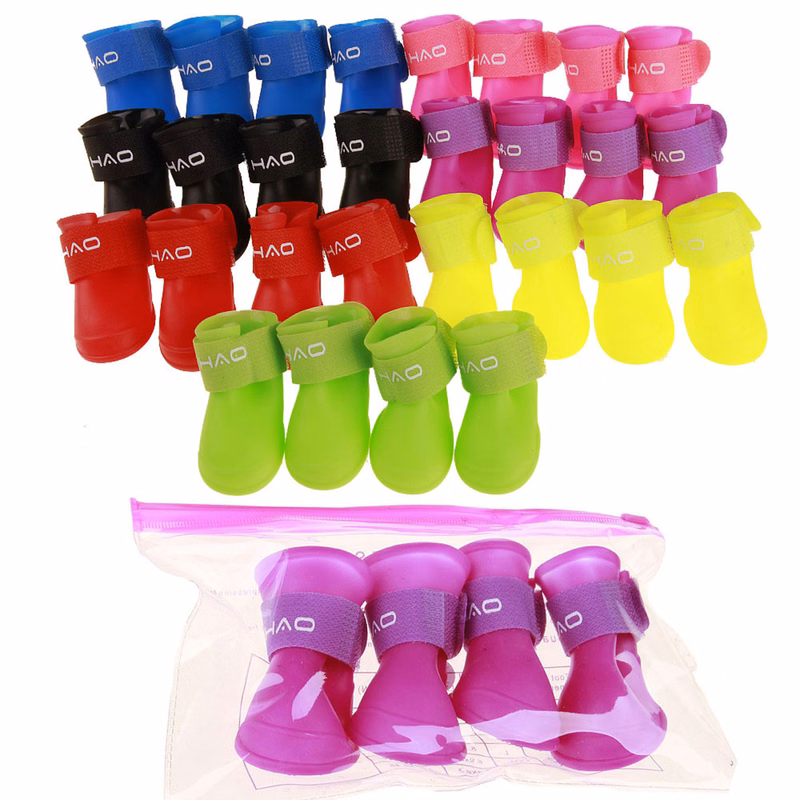 4 Pcs Dog Non-Slip Rubber Boots Rain Shoes