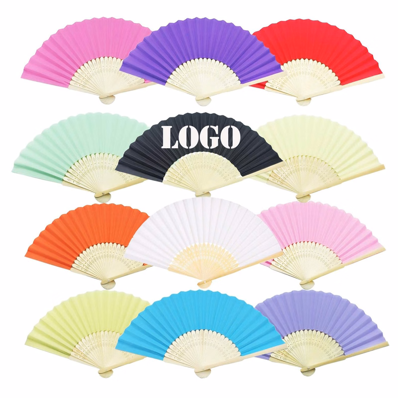 MOQ 50pcs Folding Bamboo Handle 8-Inch Paper Fans