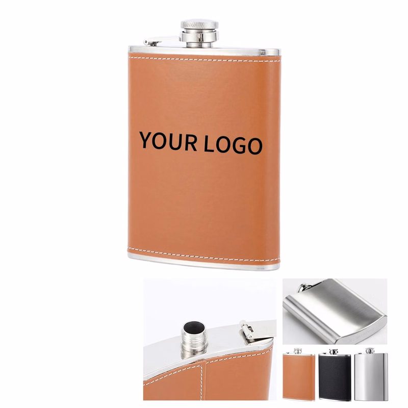 Classic 8oz Leather And Steel Pocket Flask
