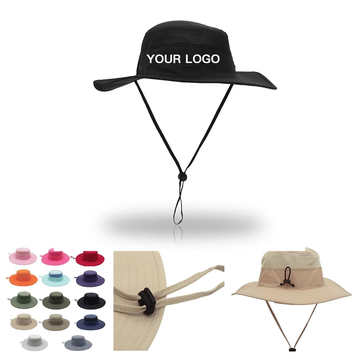 Outdoor Mesh Hat with Wide Brim and Chin Strap 1