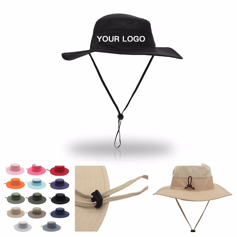 Outdoor Mesh Hat with Wide Brim and Chin Strap