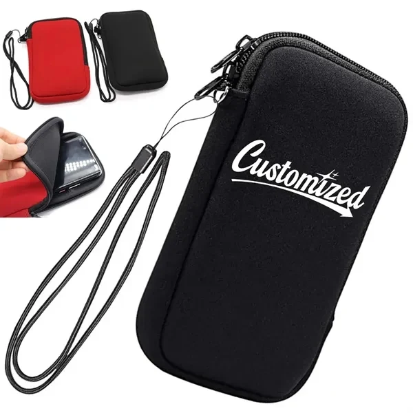 Custom Neoprene Phone Pouch with Detachable Lanyard Strap — Portable Event Promo 1