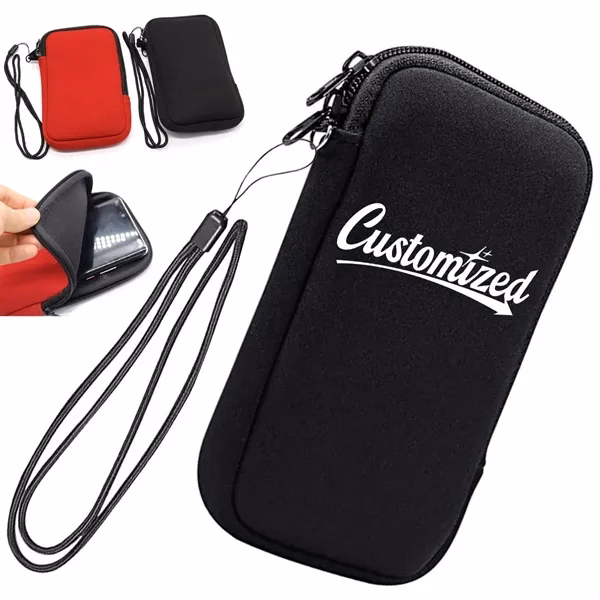 Custom Neoprene Phone Pouch with Detachable Lanyard Strap — Portable Event Promo