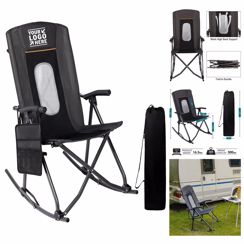 Support 300 lbs Folding Portable Rocker Outdoor Rocking Camping Chair with Cup Holder