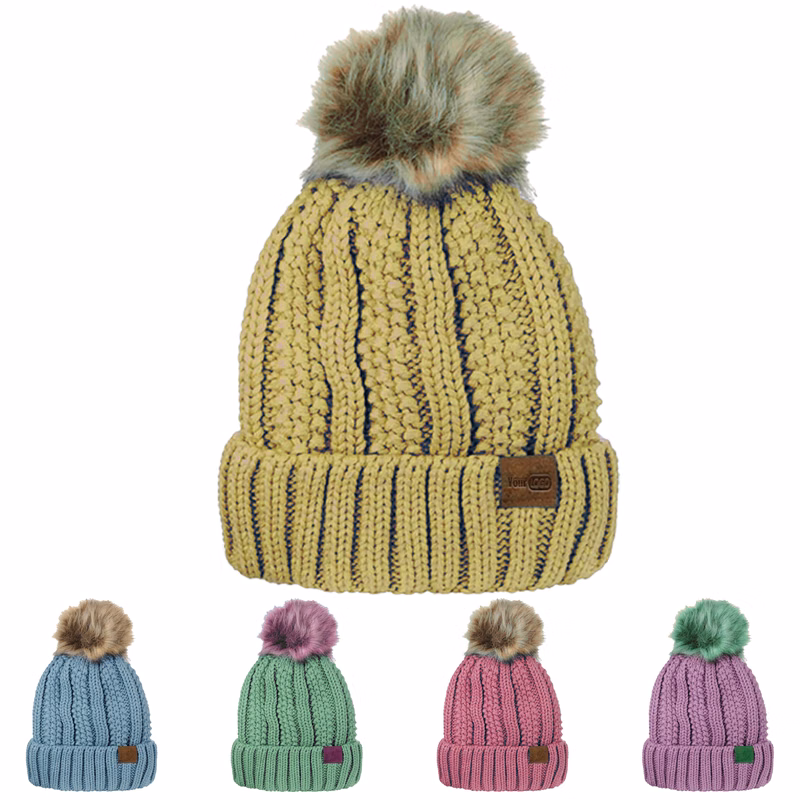 Acrylic Stylish Faux-Fur Pom-Pom Beanie For All-Day Comfort
