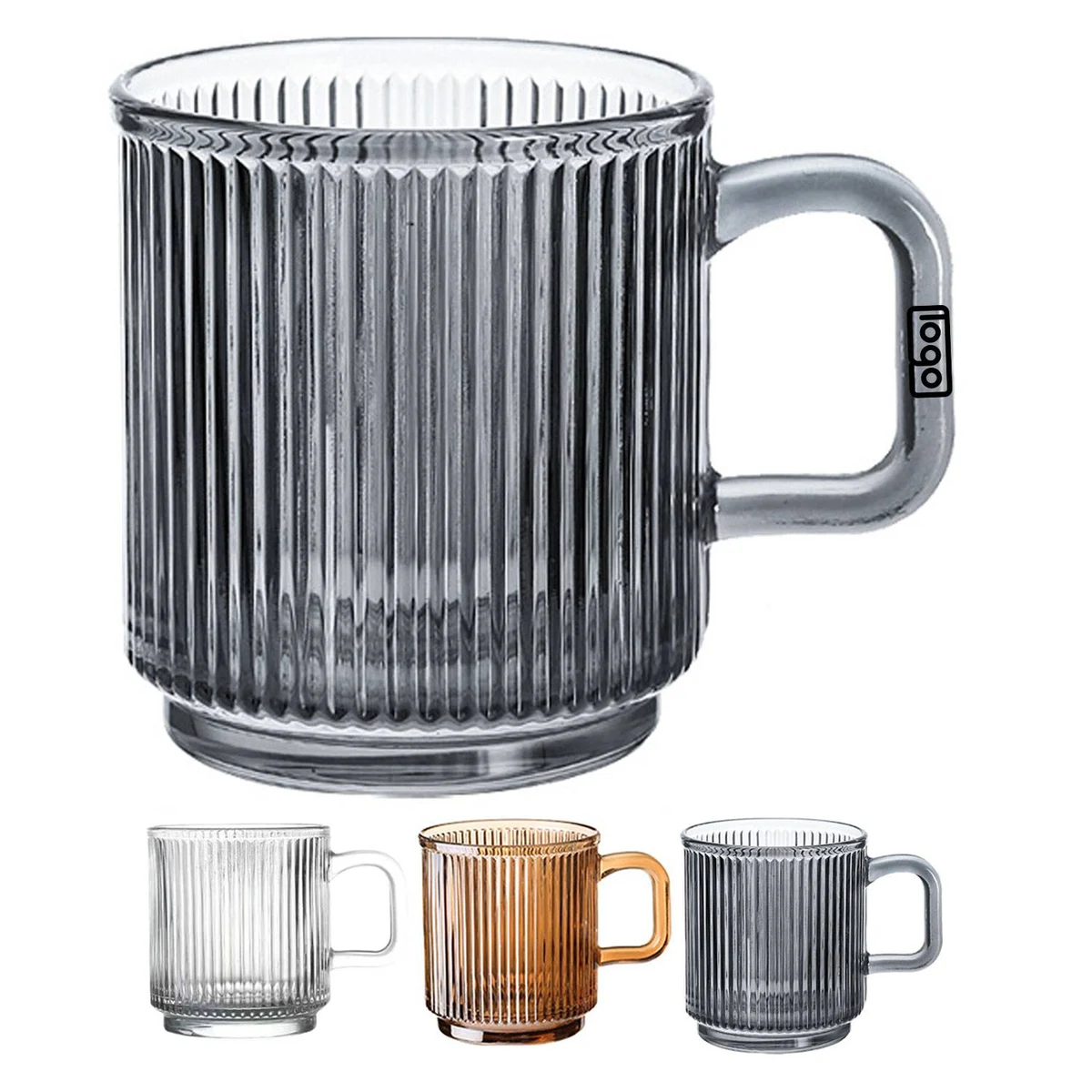 12oz Vertical Stripes Glass Mug w/Handle 1