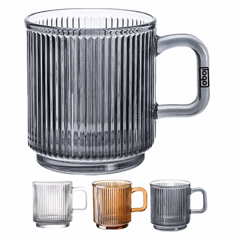 12oz Vertical Stripes Glass Mug w/Handle