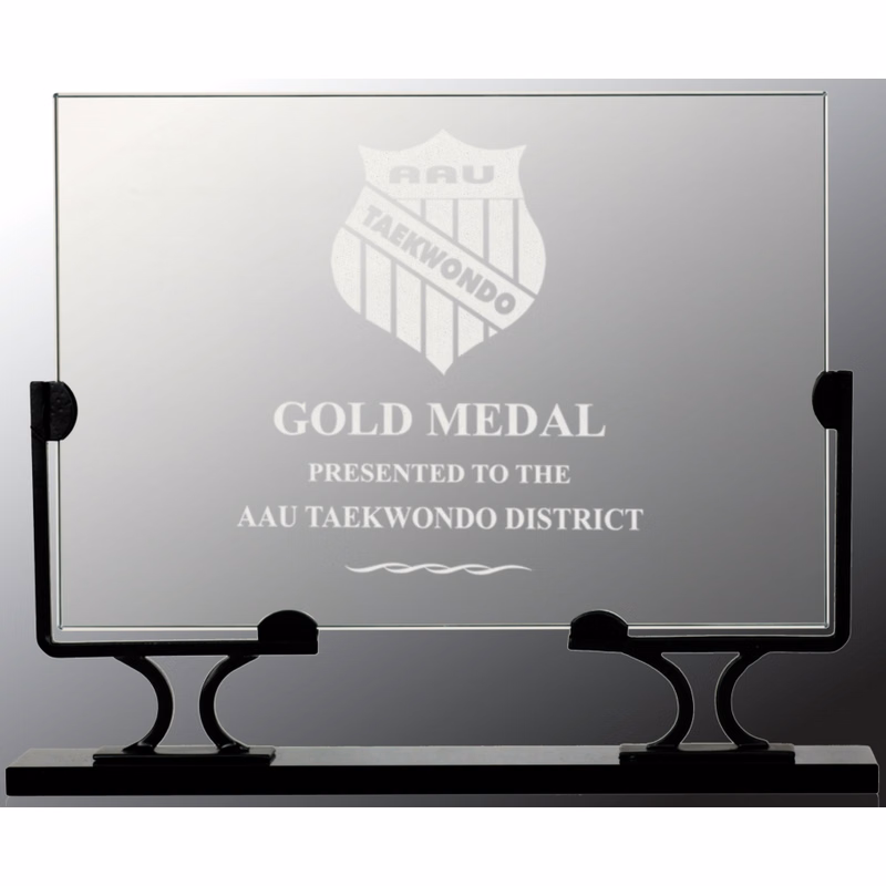 9" Horizontal Rectangle Vintage Glass Award with Iron Base