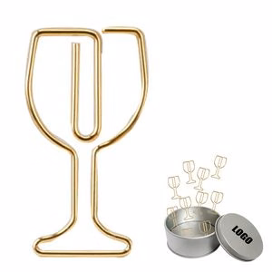 Wine Glass Shaped Paper Clips In Tin Box Customizable Lid Set Of 16