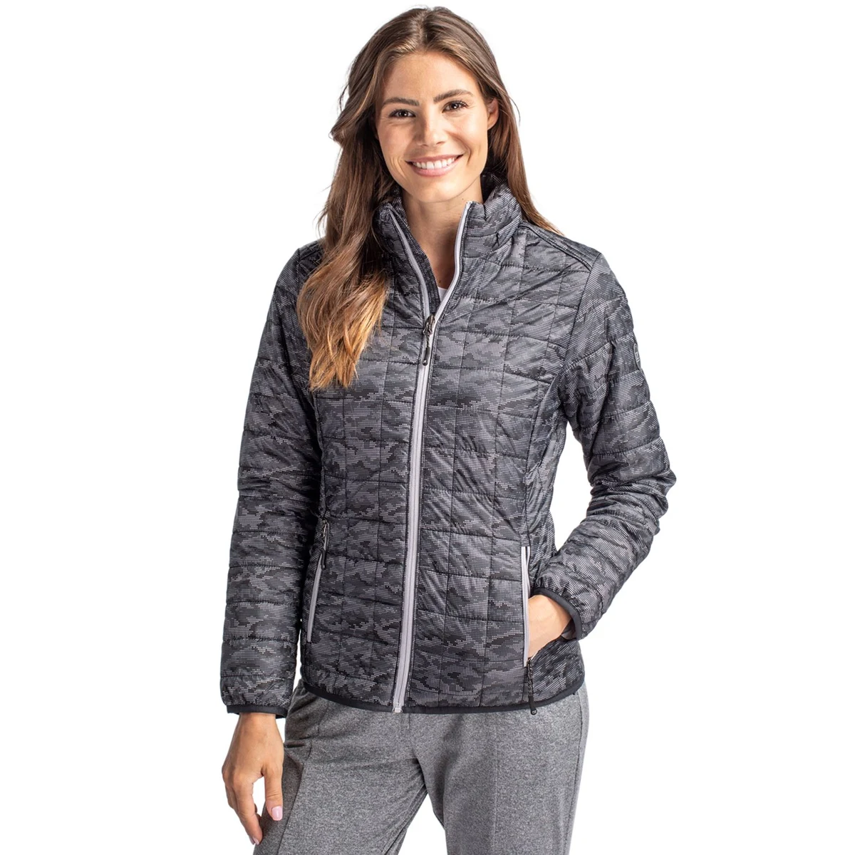 Cutter & Buck Rainier Recycled Insulated Printed Puffer Womens Full Zip Jacket 1