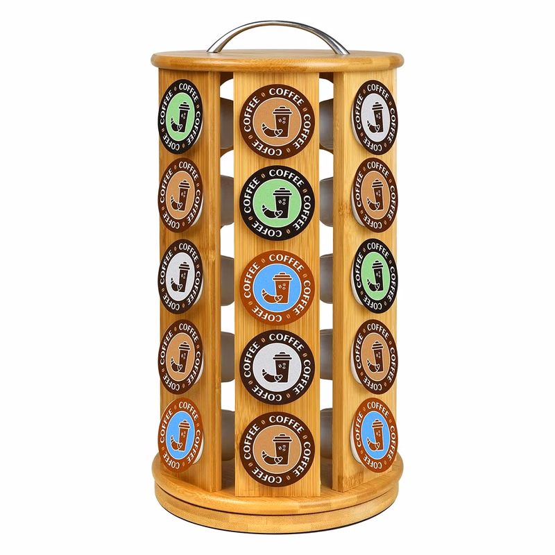 35 K-Cup Bamboo Coffee Pod Carousel Organizer