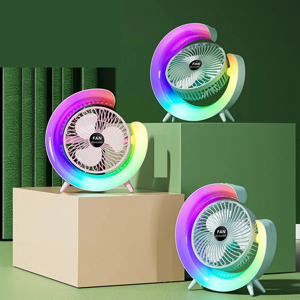 800 mAh Chargeable G Shape 7 Colorful LED Light Tabletop Fan 1